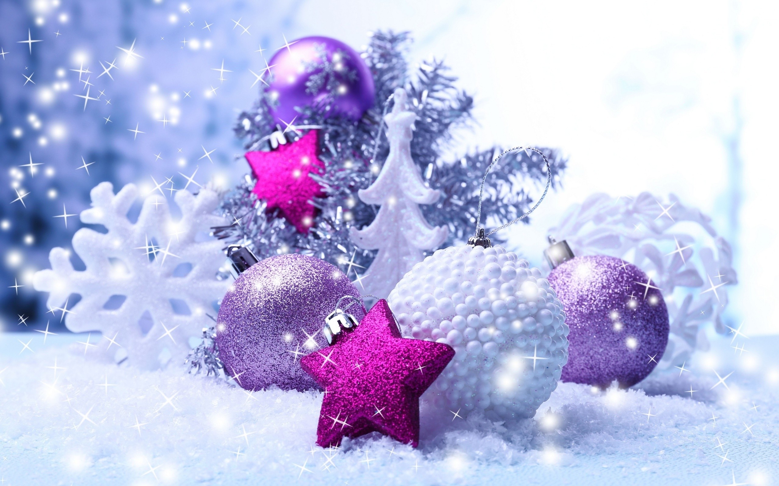 New Year, Sparkles, Christmas Ornaments, Snowflakes, Stars Wallpapers