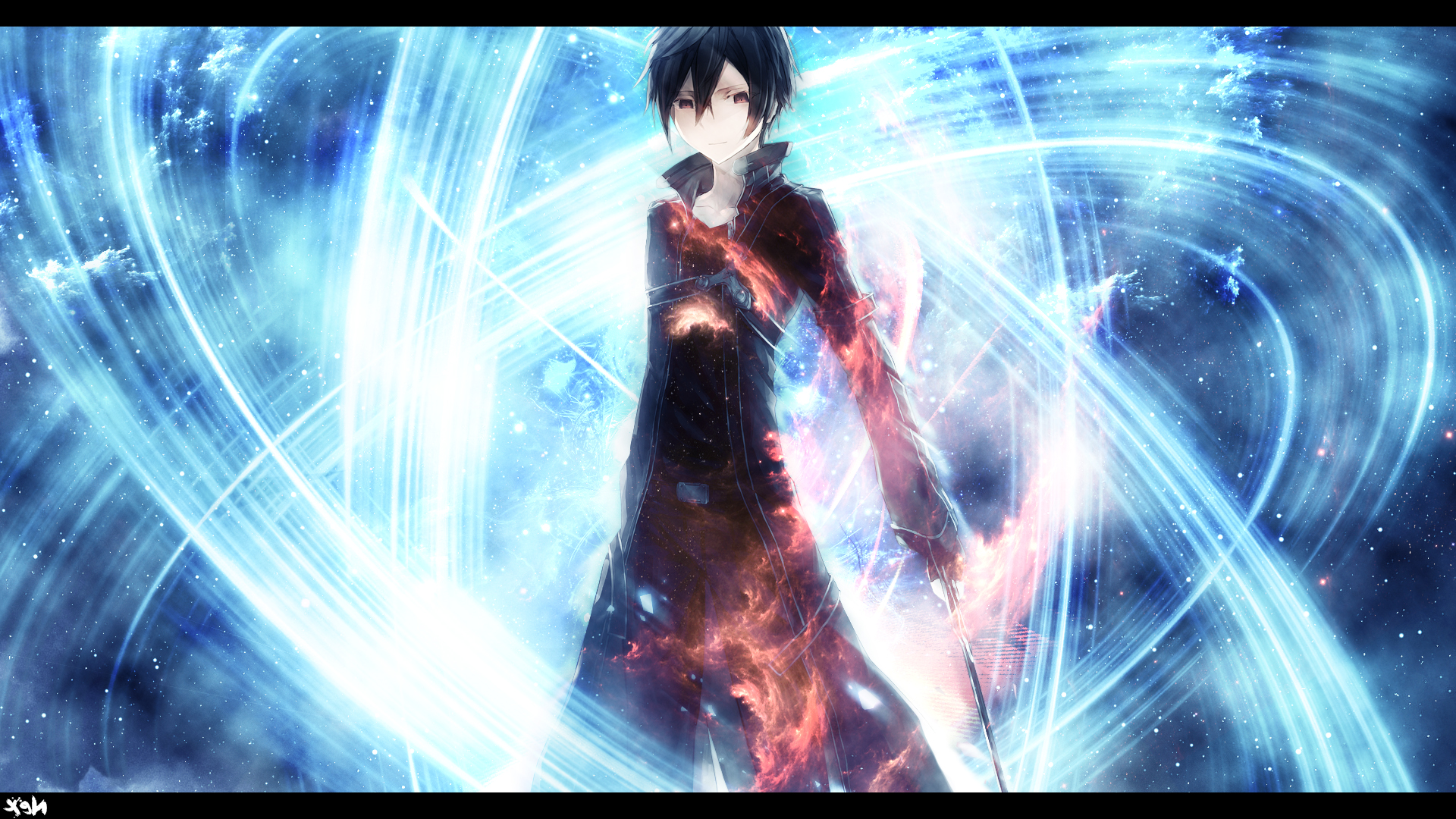 anime, Sword Art Online, Dark Hair, Black Eyes, Red Eyes, Fire Wallpapers HD / Desktop and ...