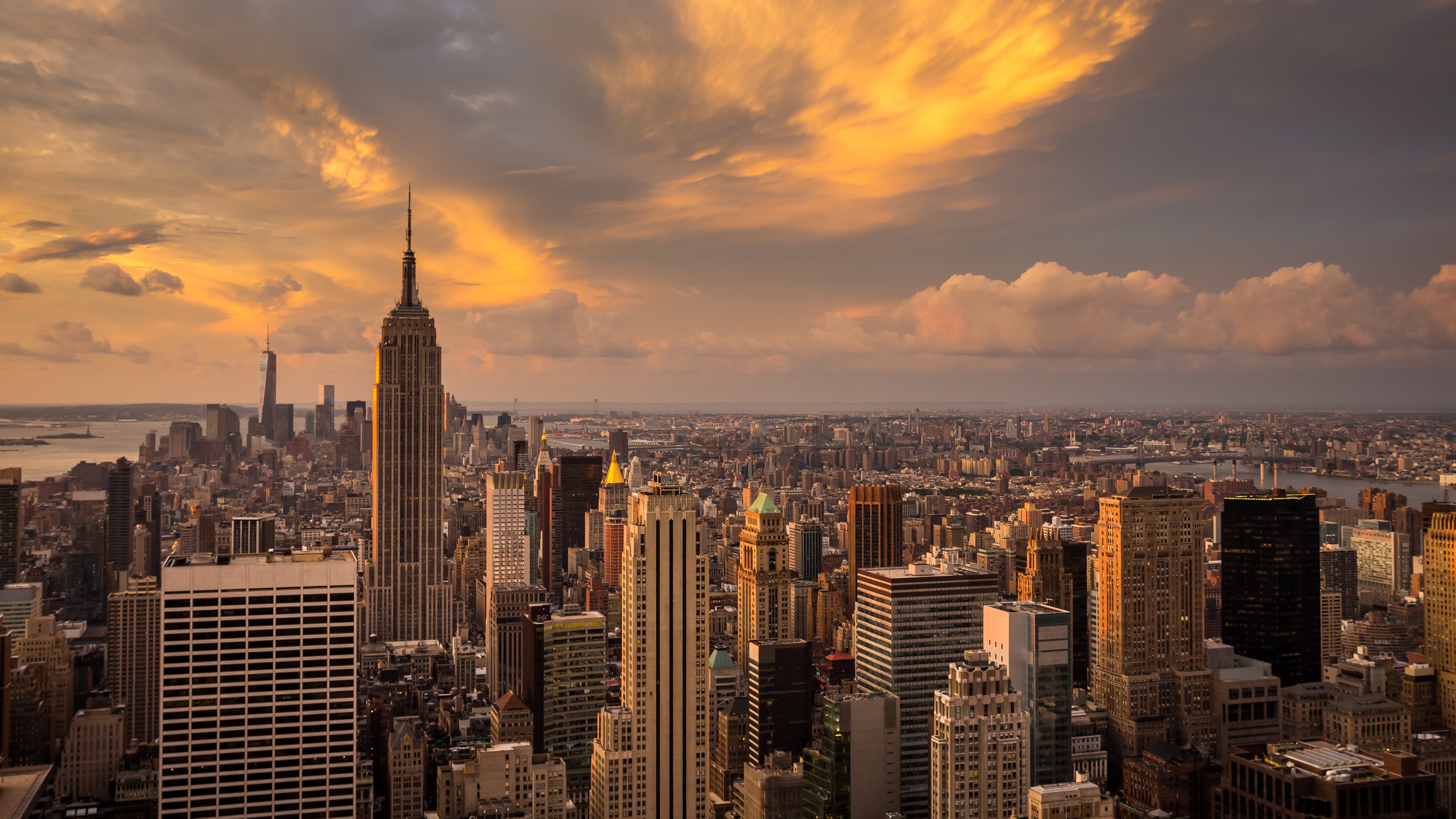 landscape, Clouds, City, Manhattan, Sunset, New York City Wallpapers HD