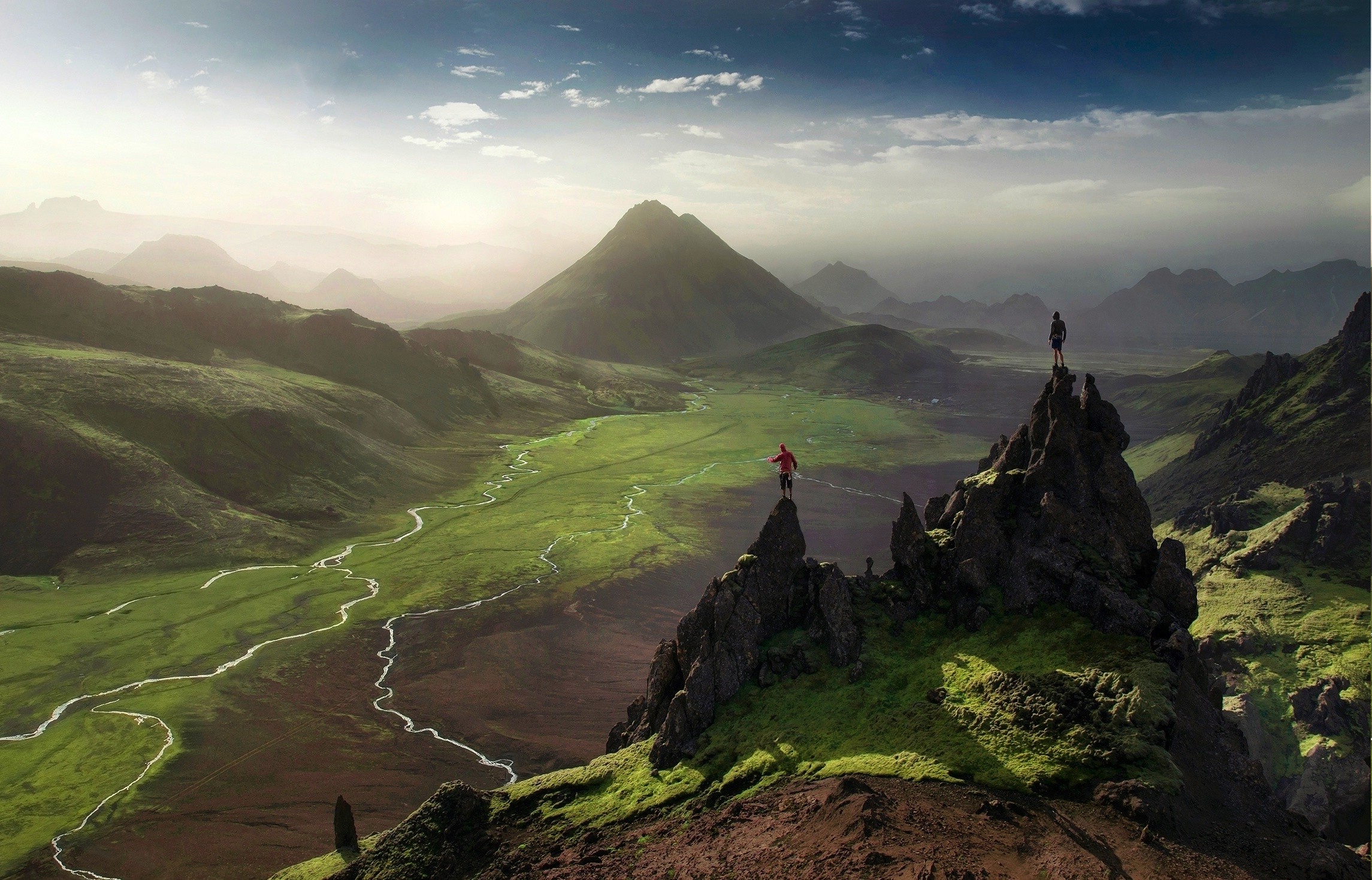 Iceland, Valley, River, Mountain, Mist, Green, Nature, Landscape