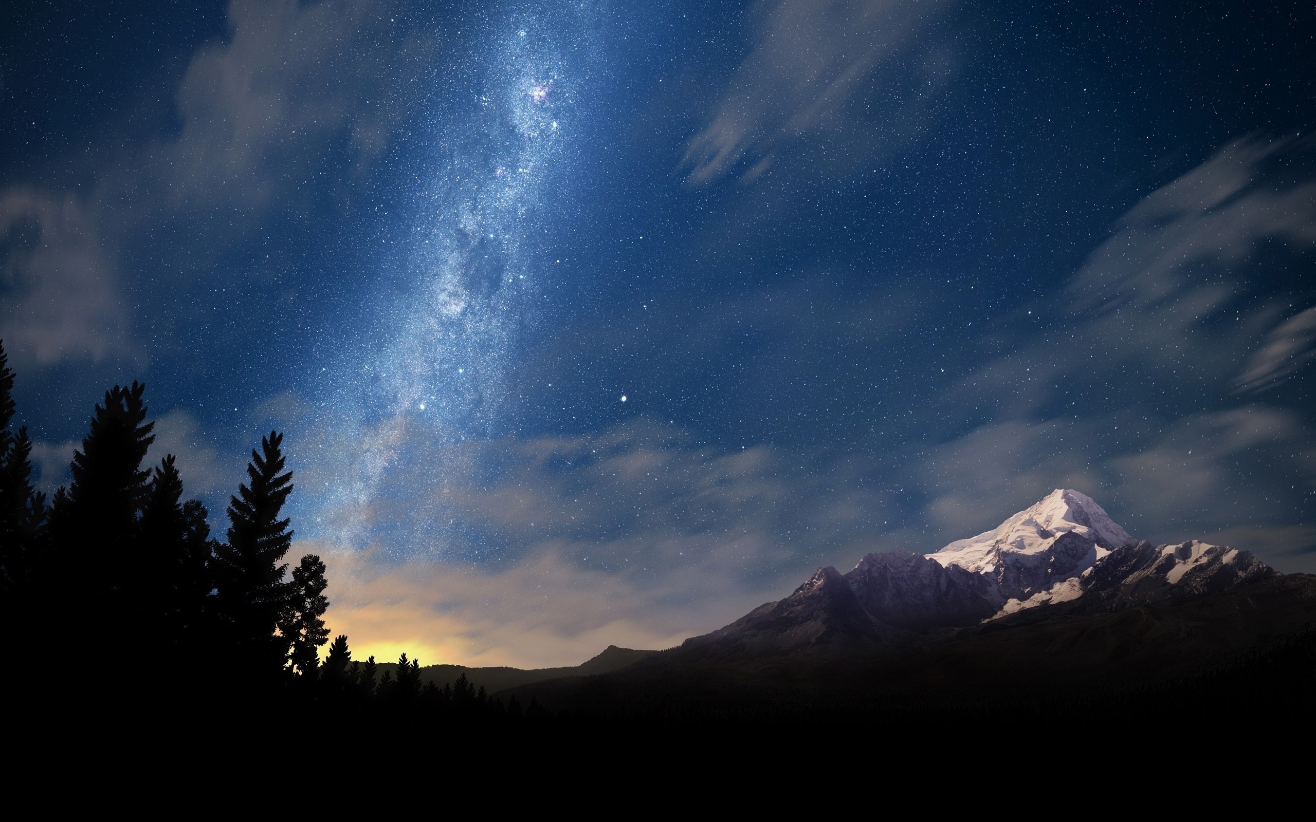 starry Night, Night, Stars, Landscape, Milky Way, Mountain, Clouds