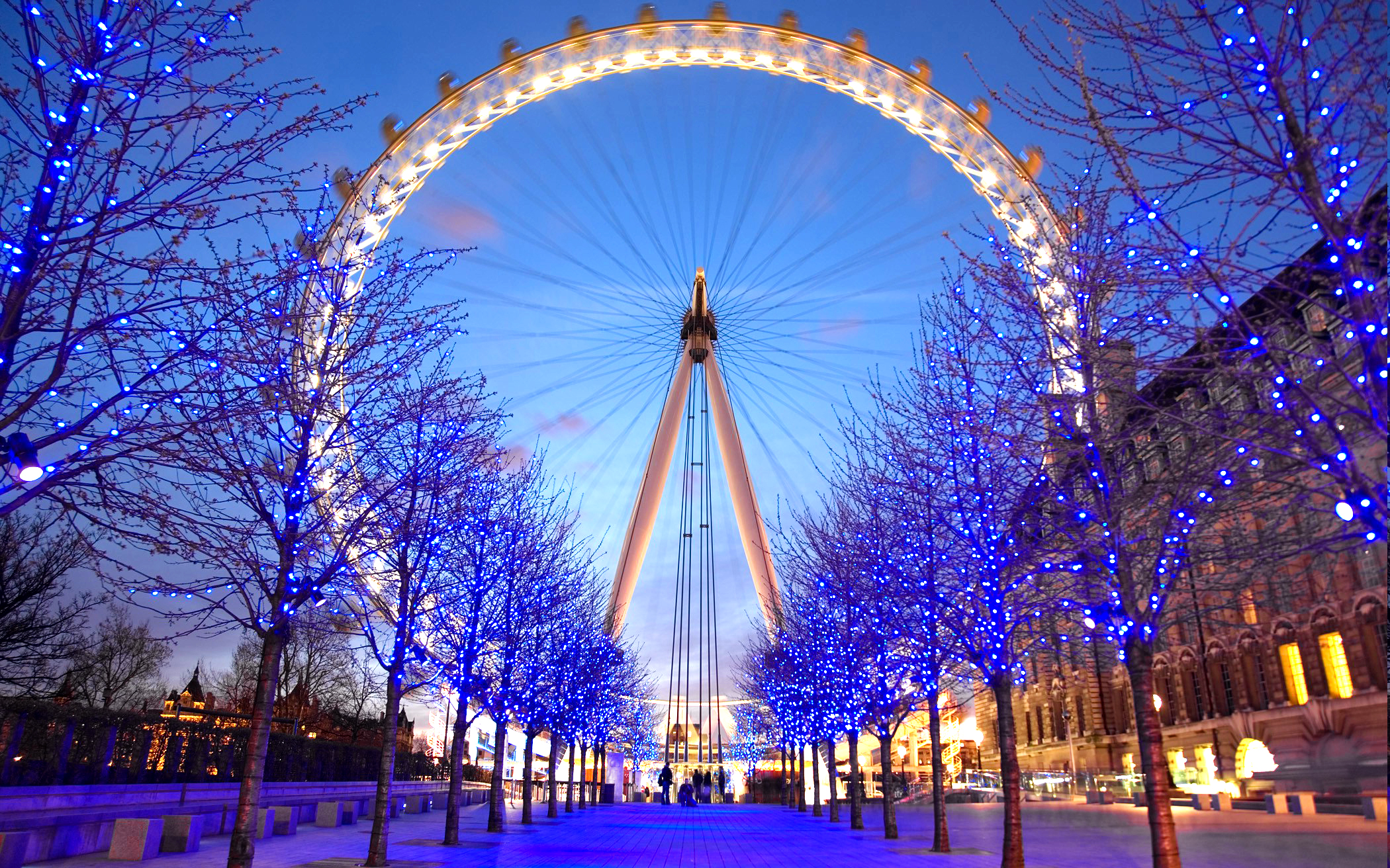 London, London Eye, Blue, Ferris Wheel, Christmas Lights, Trees, Path Wallpapers HD / Desktop ...
