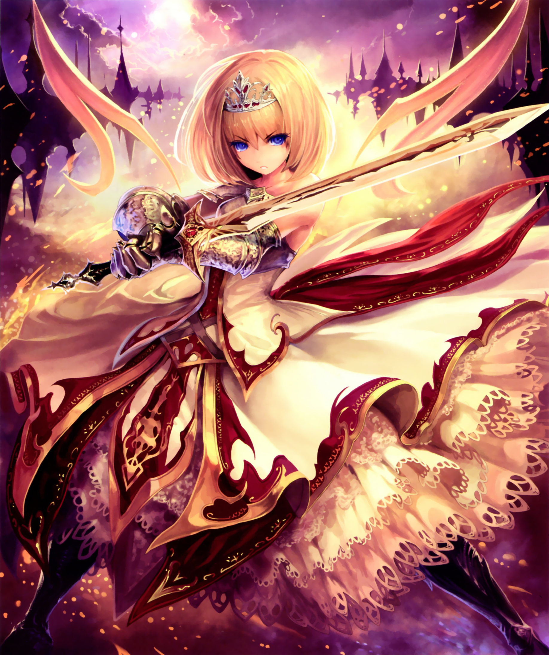 Anime Girls Sword Shingeki No Bahamut Blonde Royal Saber Anime Girls Sword Shingeki No Bahamut Blonde Royal Saber Aurelia Short Hair Purple Eyes Gauntlets Wallpaper Hd
