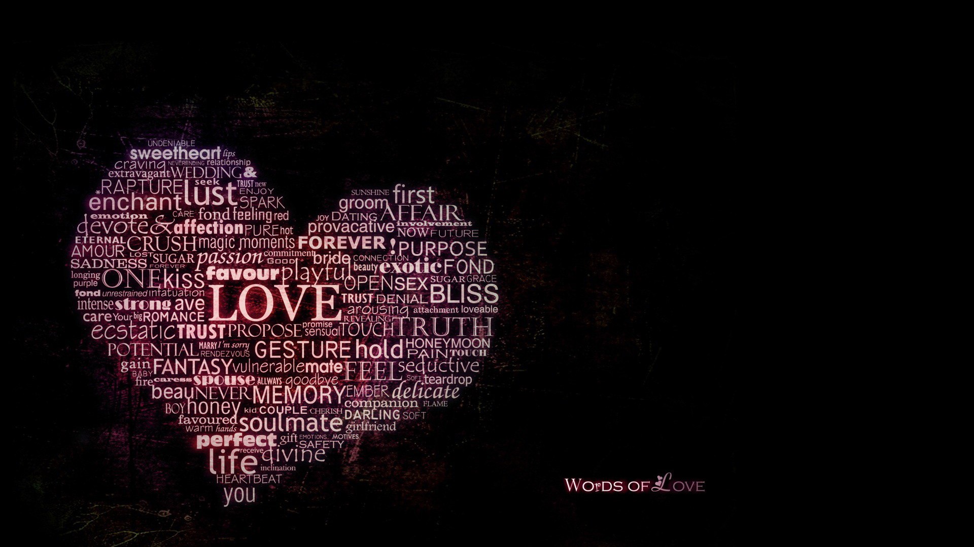 typography, Word Clouds, Black Background, Hearts ...