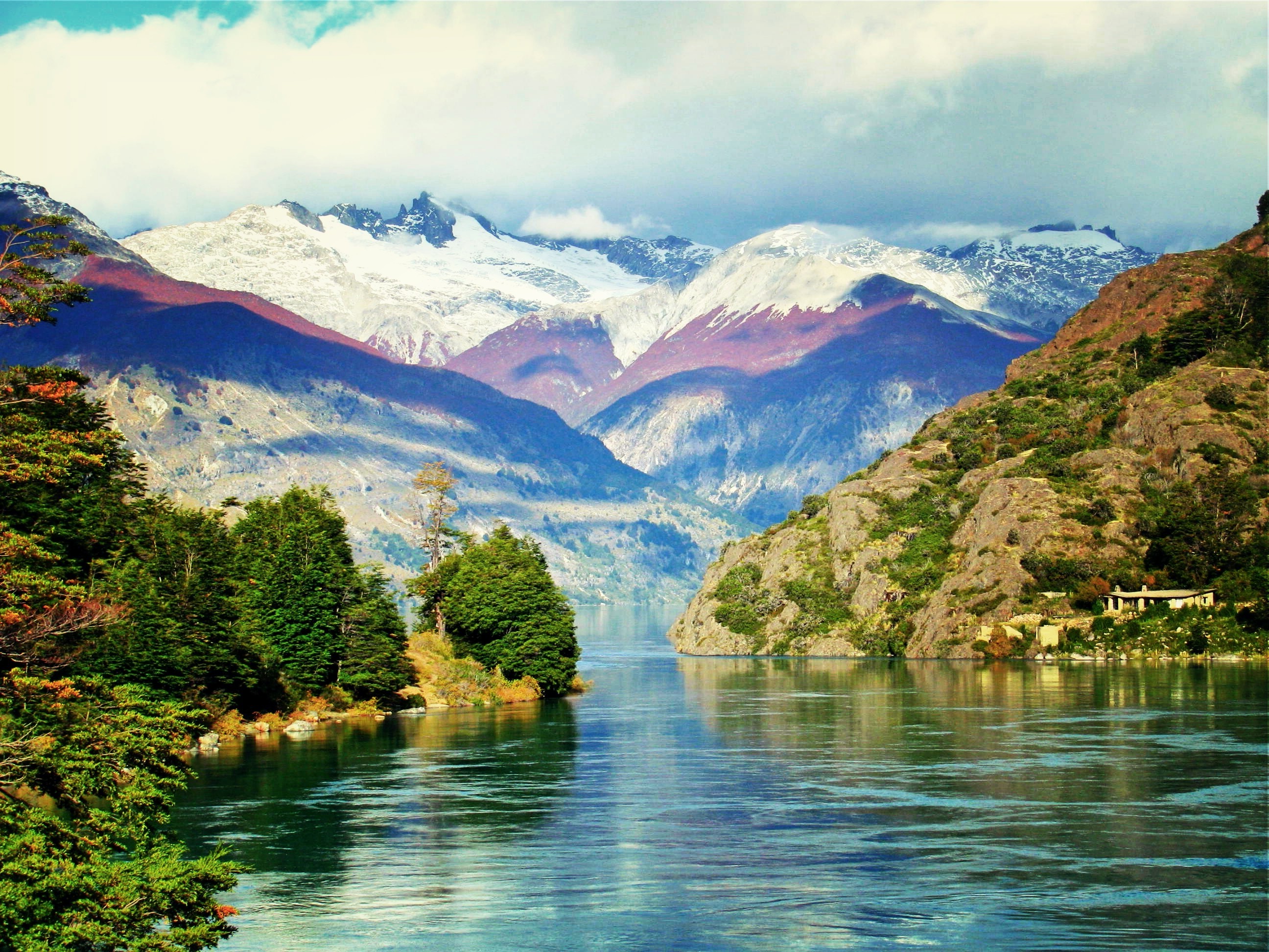 mountain-chile-patagonia-snowy-peak-andes-trees-water-nature