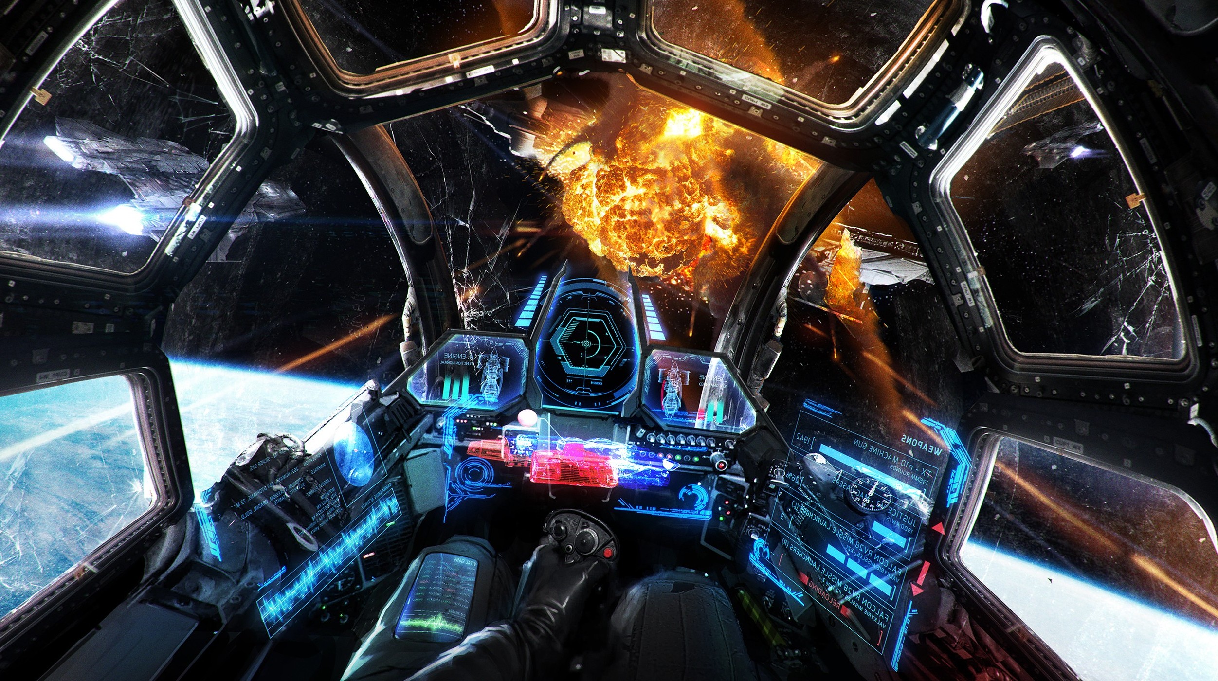 artwork, Science Fiction, Space, Spaceship, HUD, Explosion Wallpapers