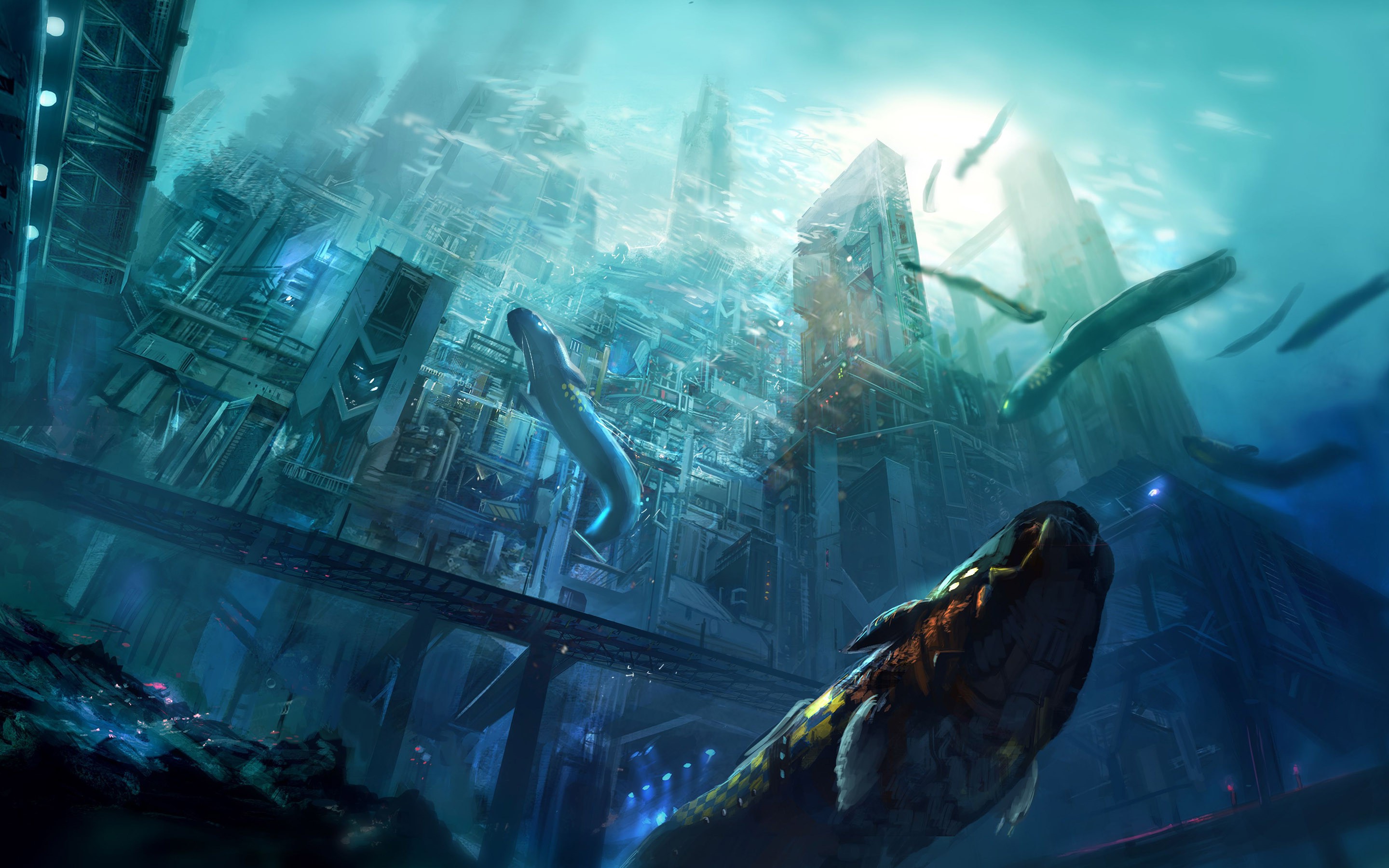 artwork, Concept Art, City, Underwater, Sea, Fantasy Art, Digital Art