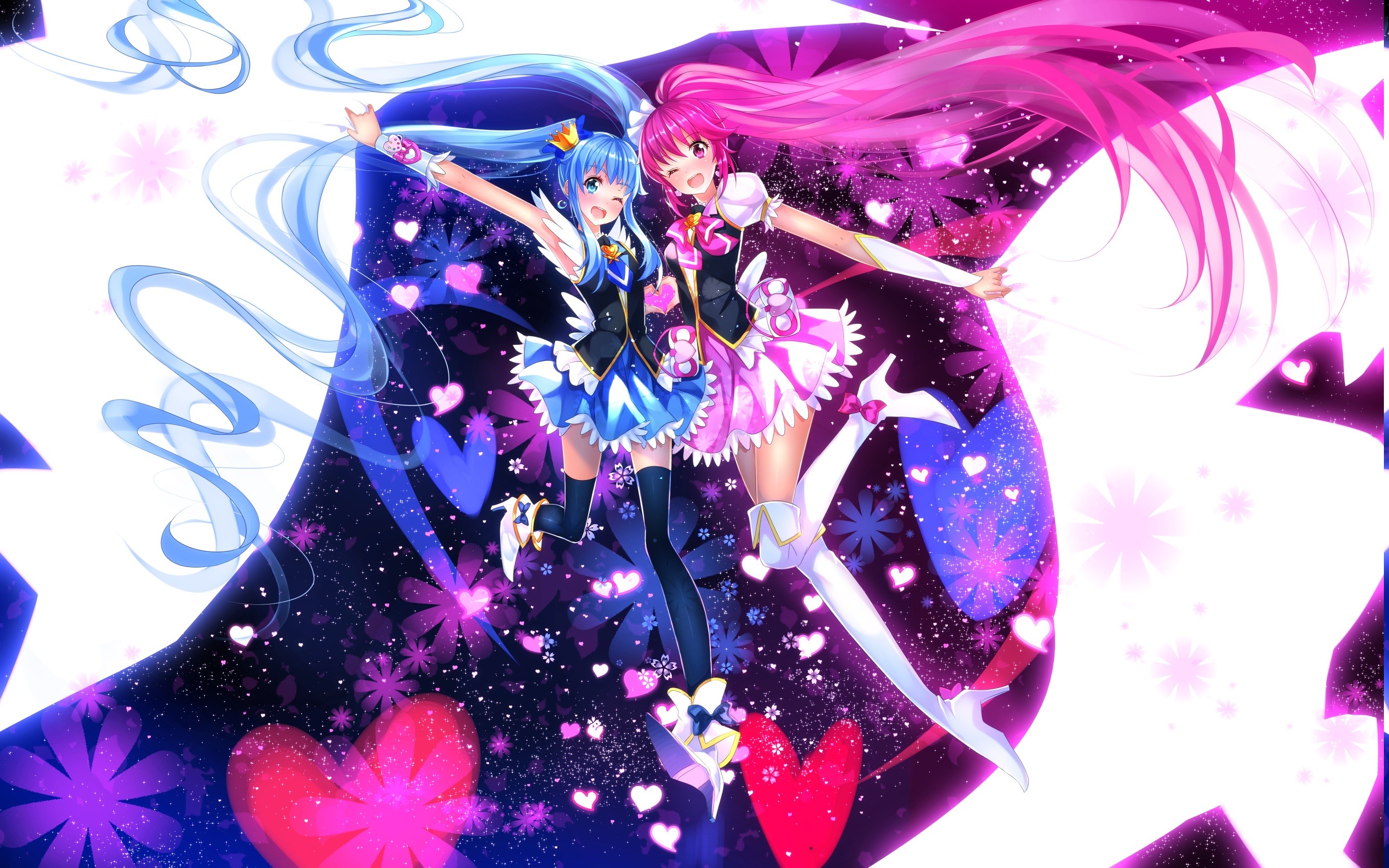blue and pink hair anime twins