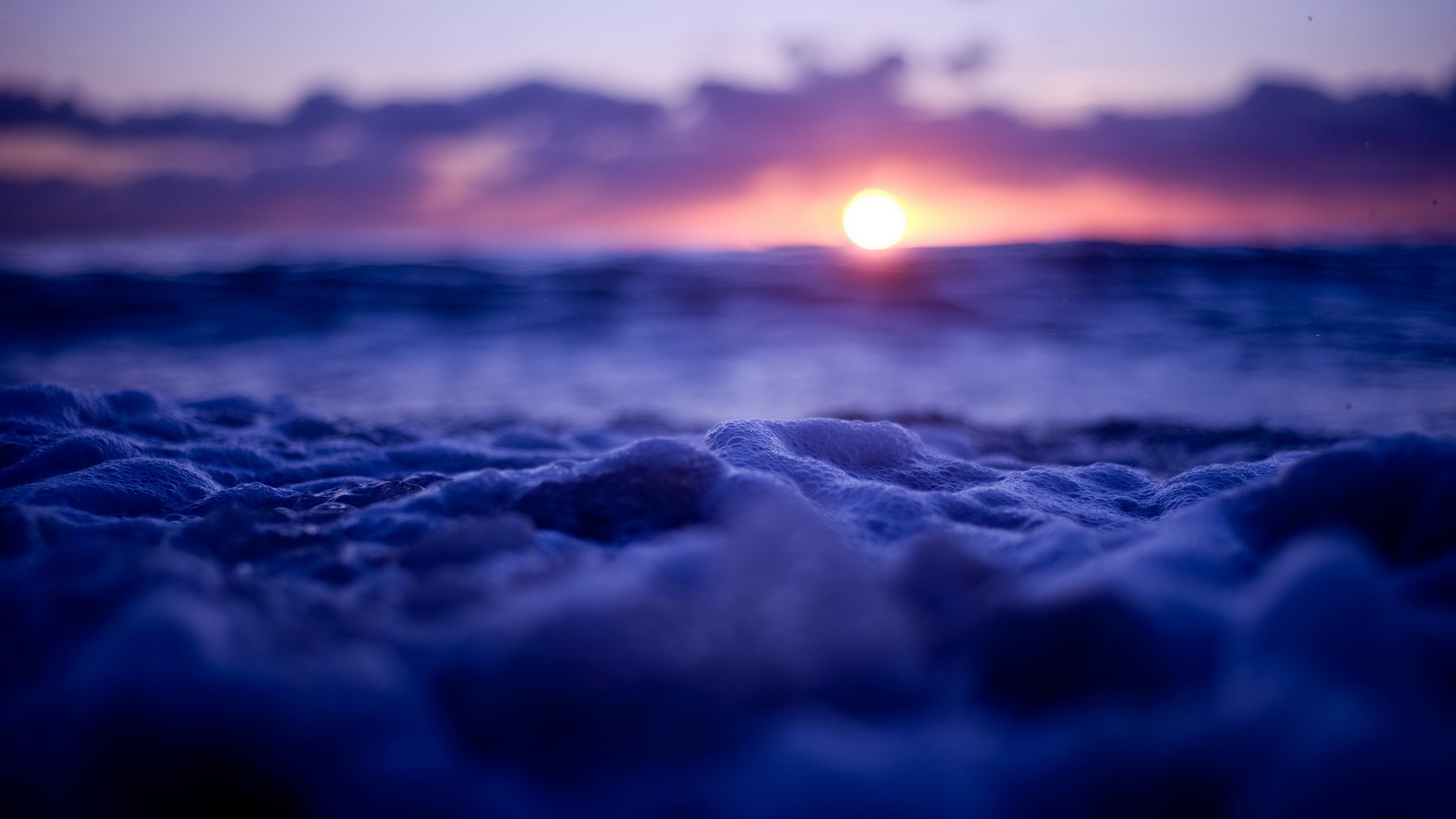 sunset, Water, Sea, Waves, Bubbles, Tilt Shift, Nature Wallpapers HD