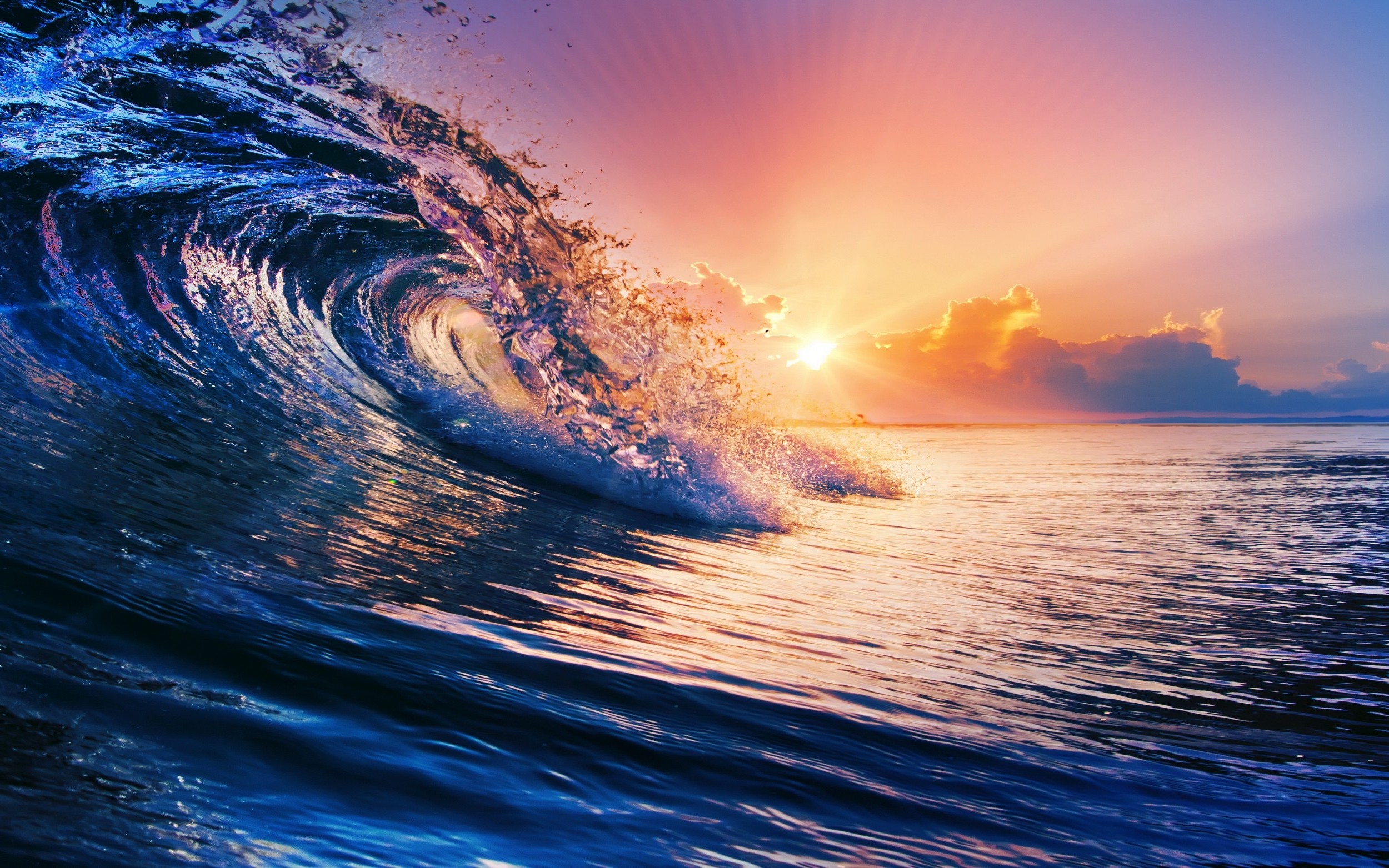 Nature Sunset Sea Waves Clouds Water Colorful Wallpapers HD 