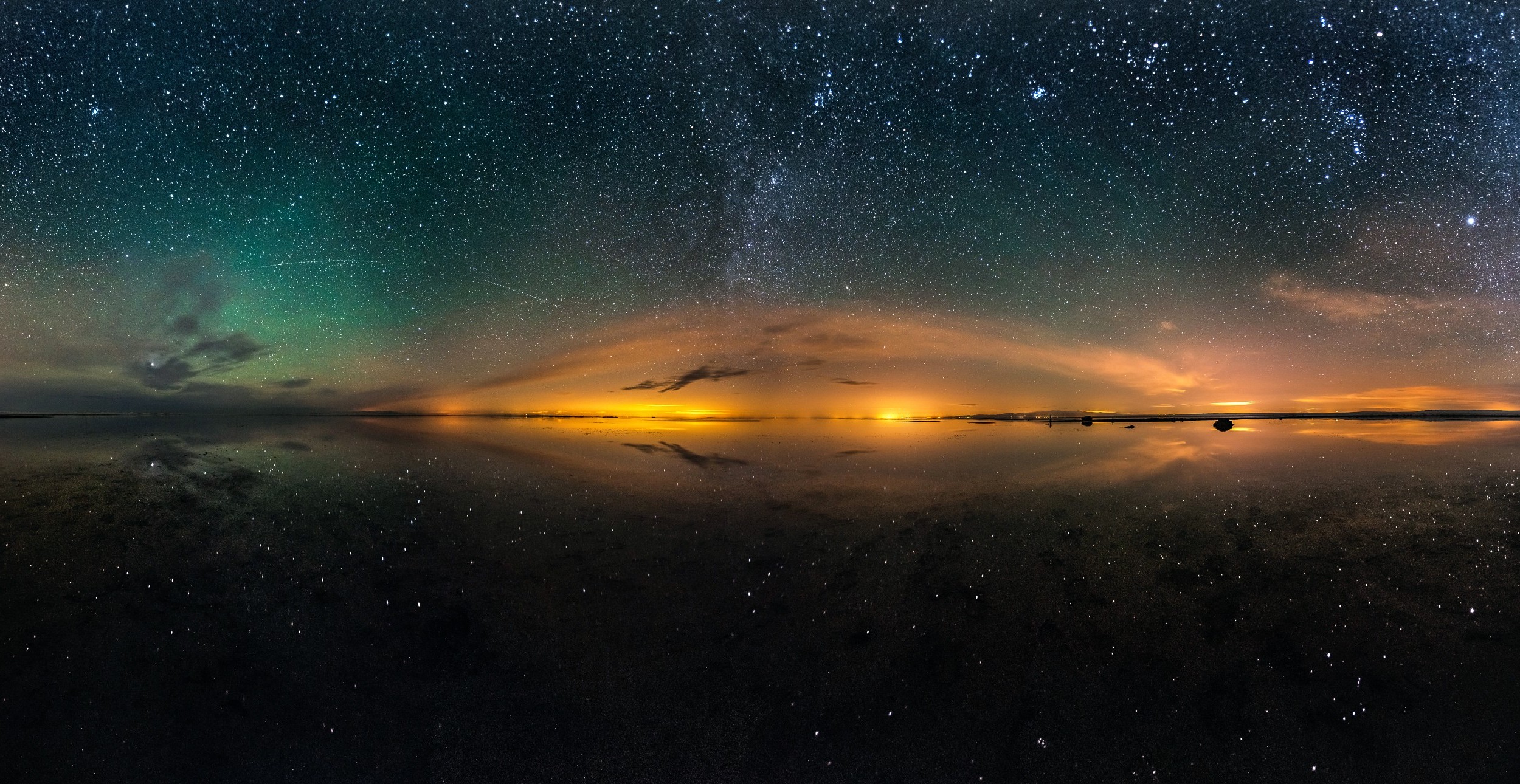 Stars Landscape Night Long Exposure Reflection Lake Multiple