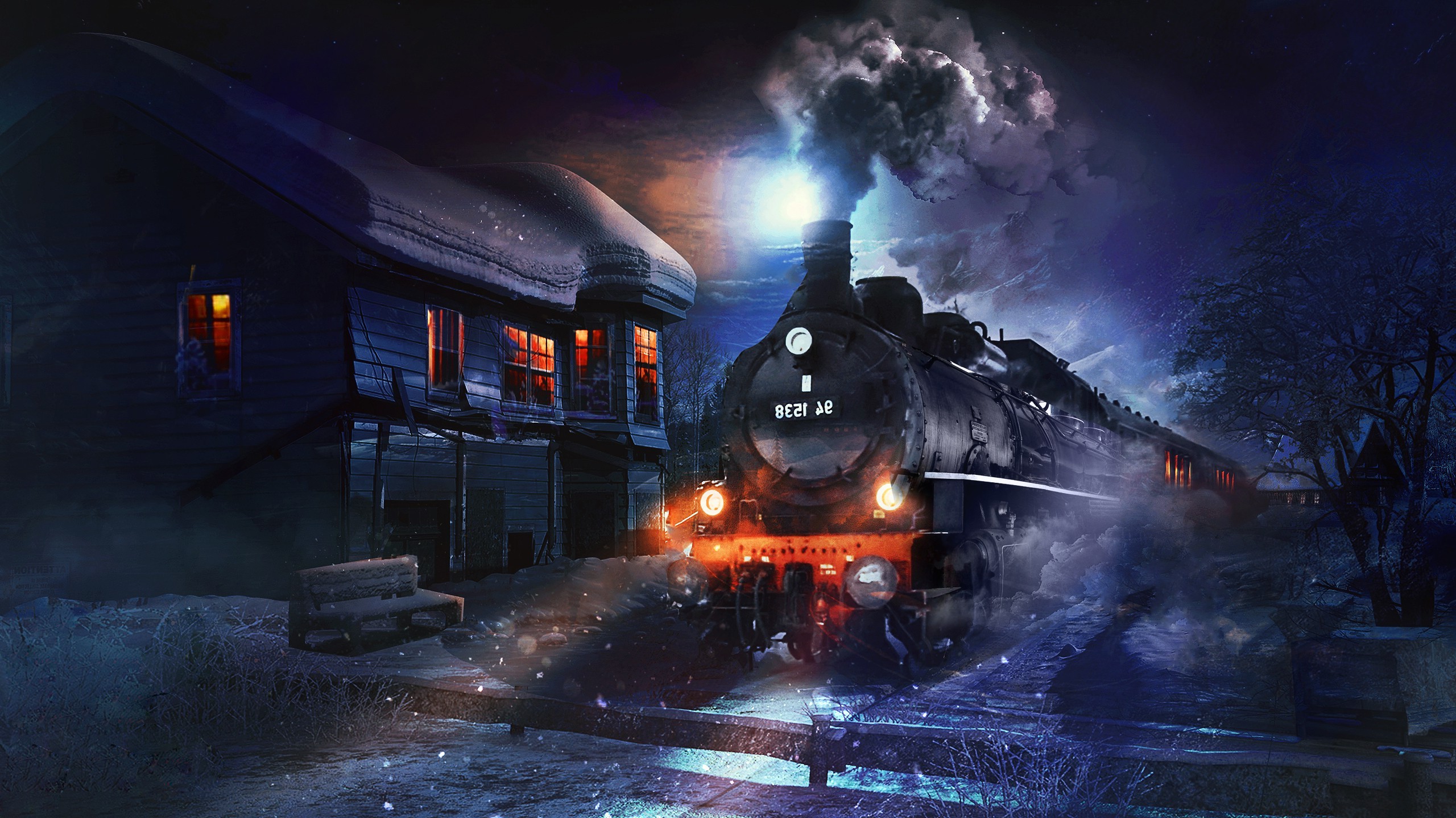 fantasy Art, Artwork, Digital Art, Steam Locomotive, Train, House