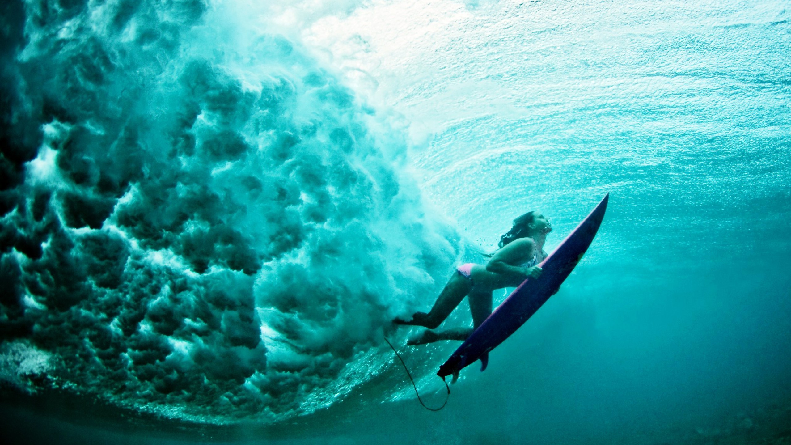 Women Water Underwater Surfing Sports Sea Waves