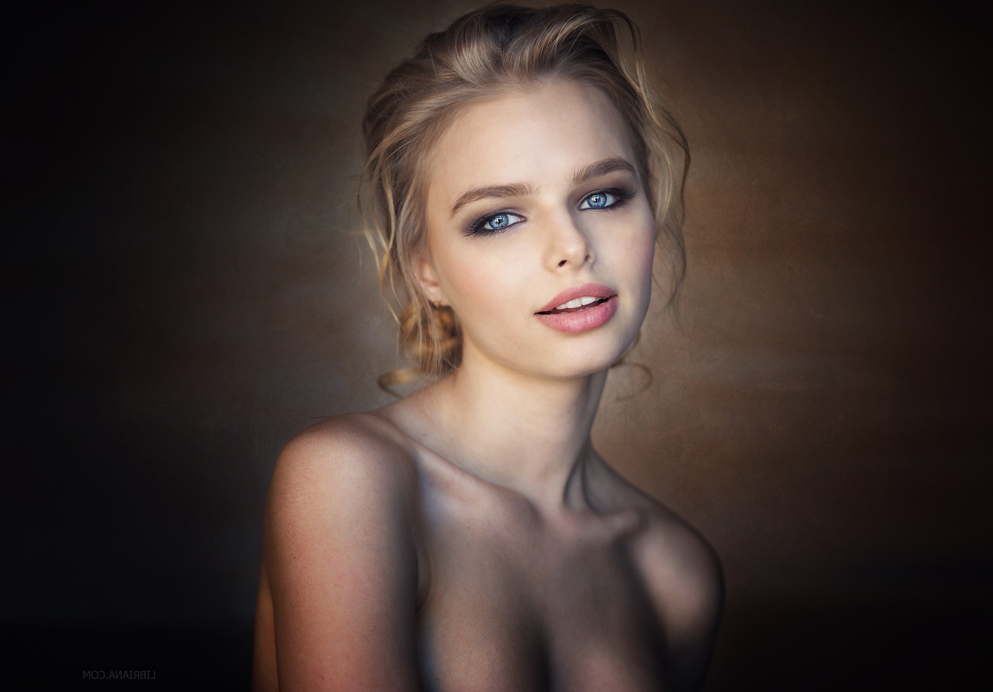 Women Model Blonde Blue Eyes Face Lips Bare Shoulders Open Mouth