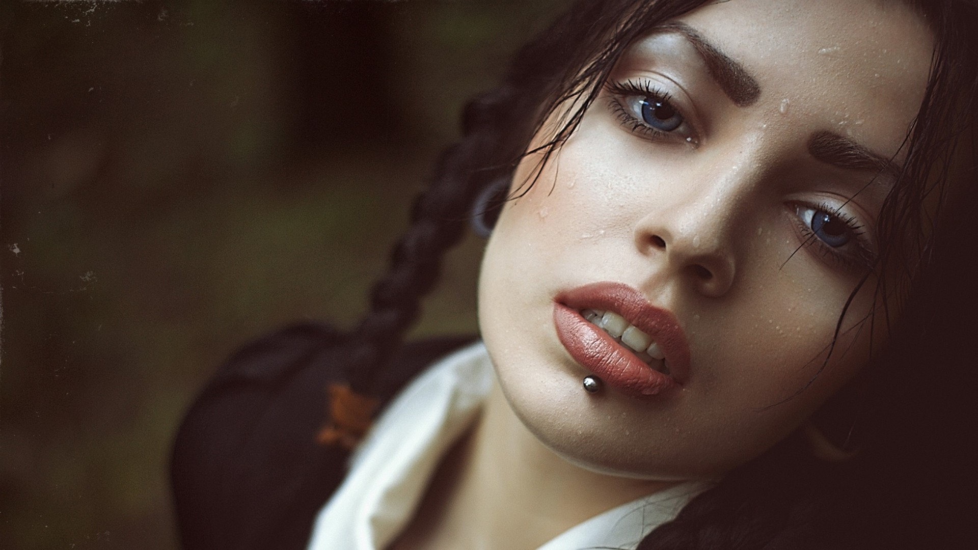 Women Model Face Brunette Open Mouth Piercing Braids