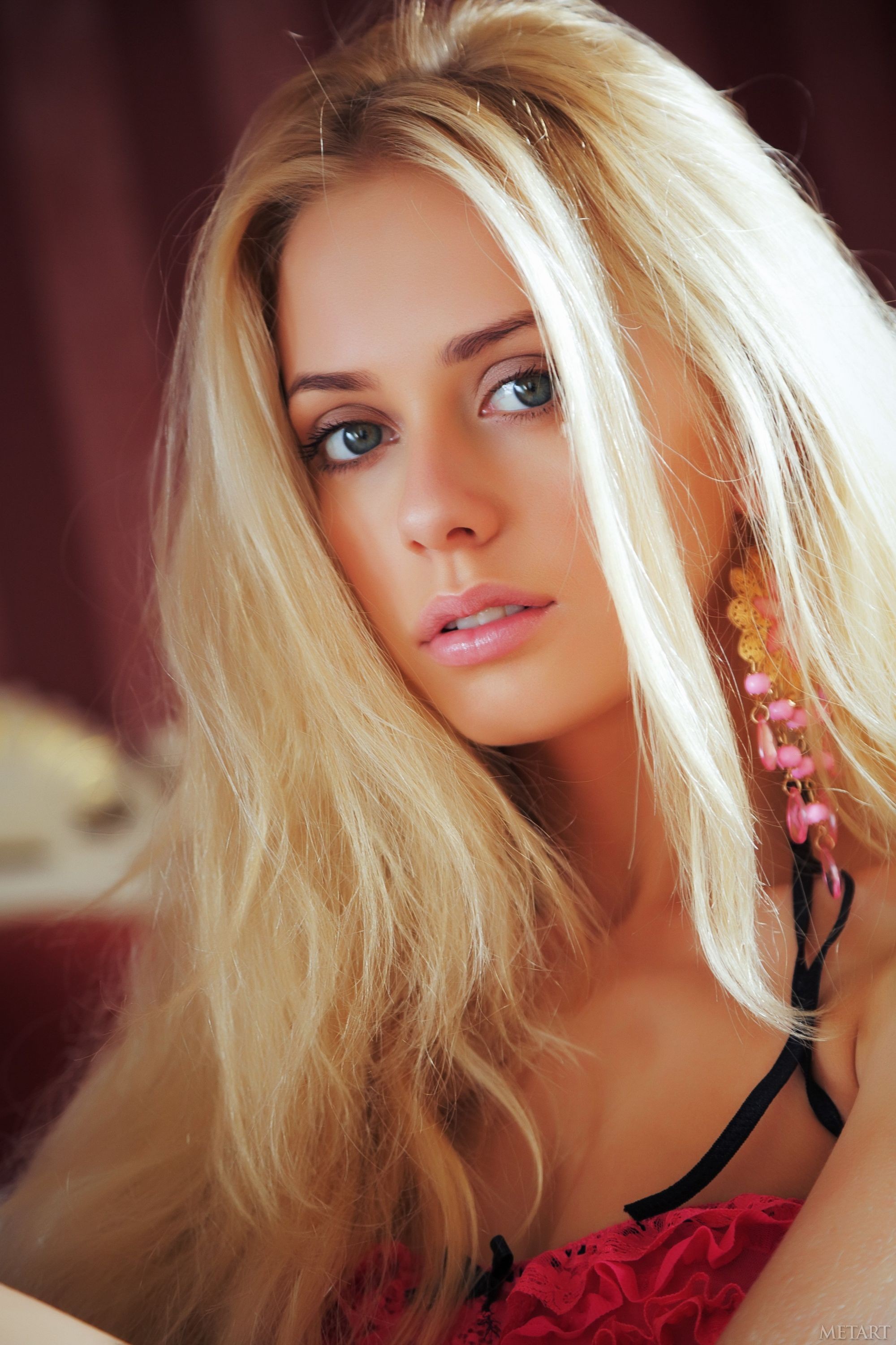 Women Blonde Long Hair Jennifer Mackay Blue Eyes Face Metart Magazine Lingerie Wallpapers HD