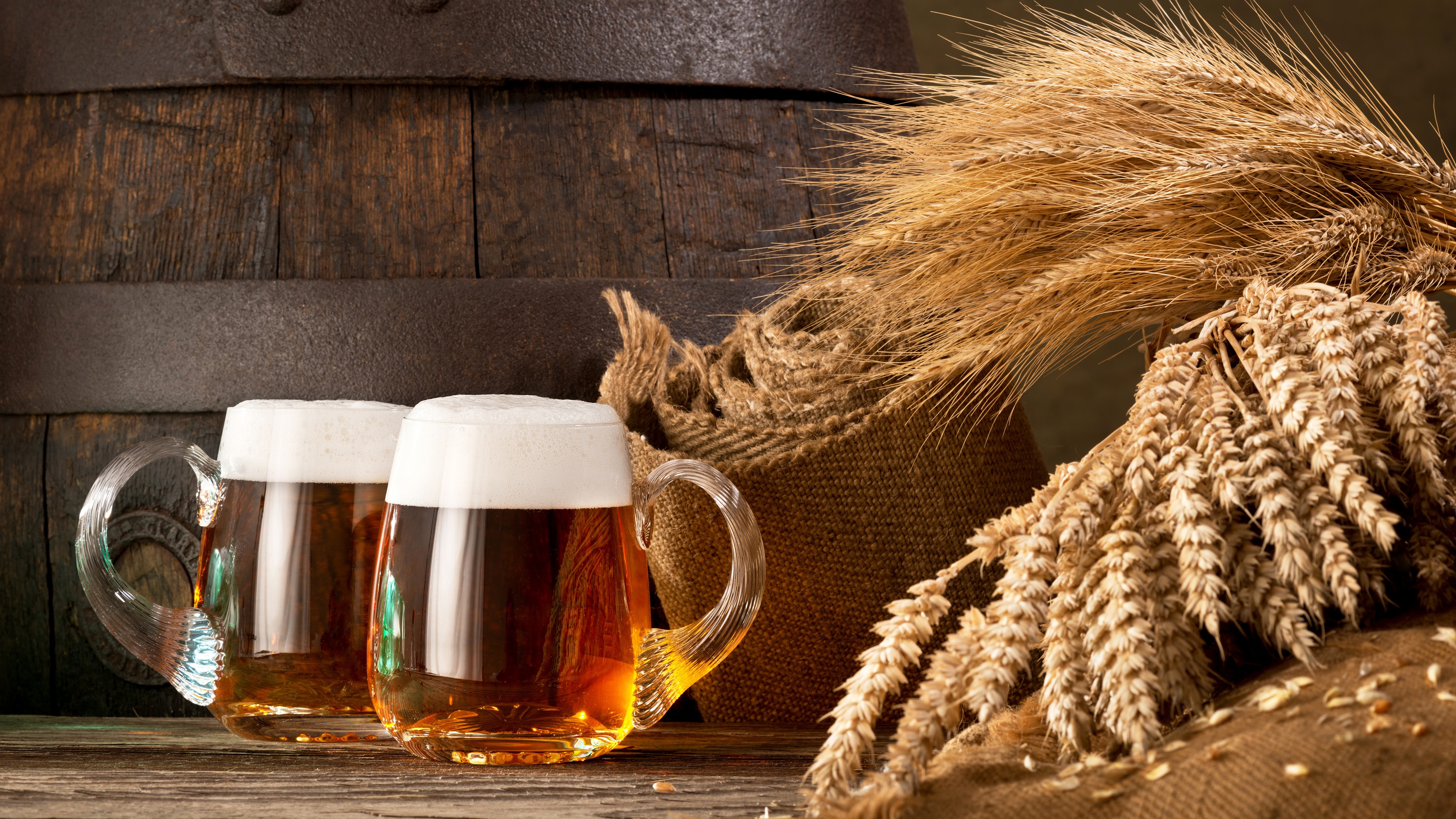 drinking glass, Barrels, Beer, Wooden surface, Planks, Foam, Grain