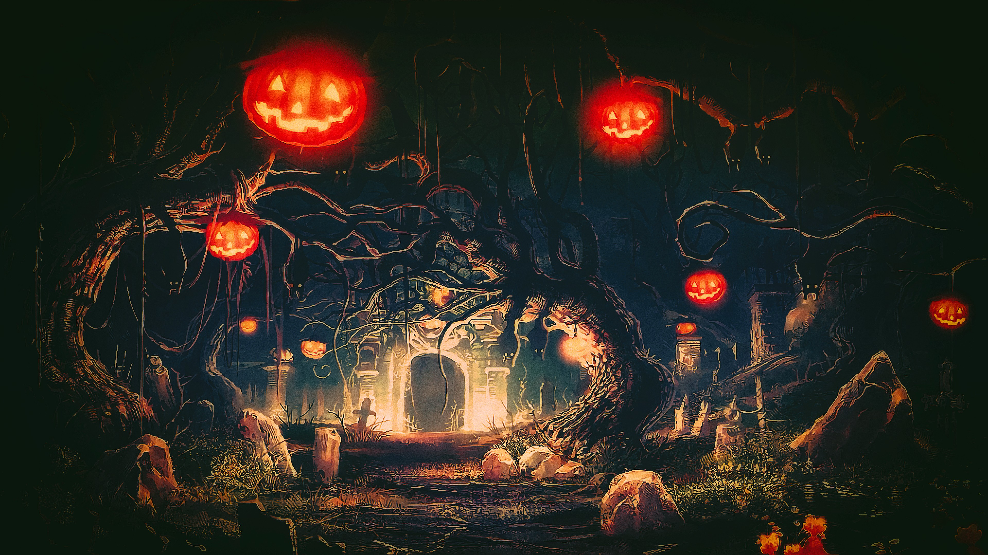 Halloween, Terror, Night, Fantasy art, Photoshop, Artwork, Pumpkin