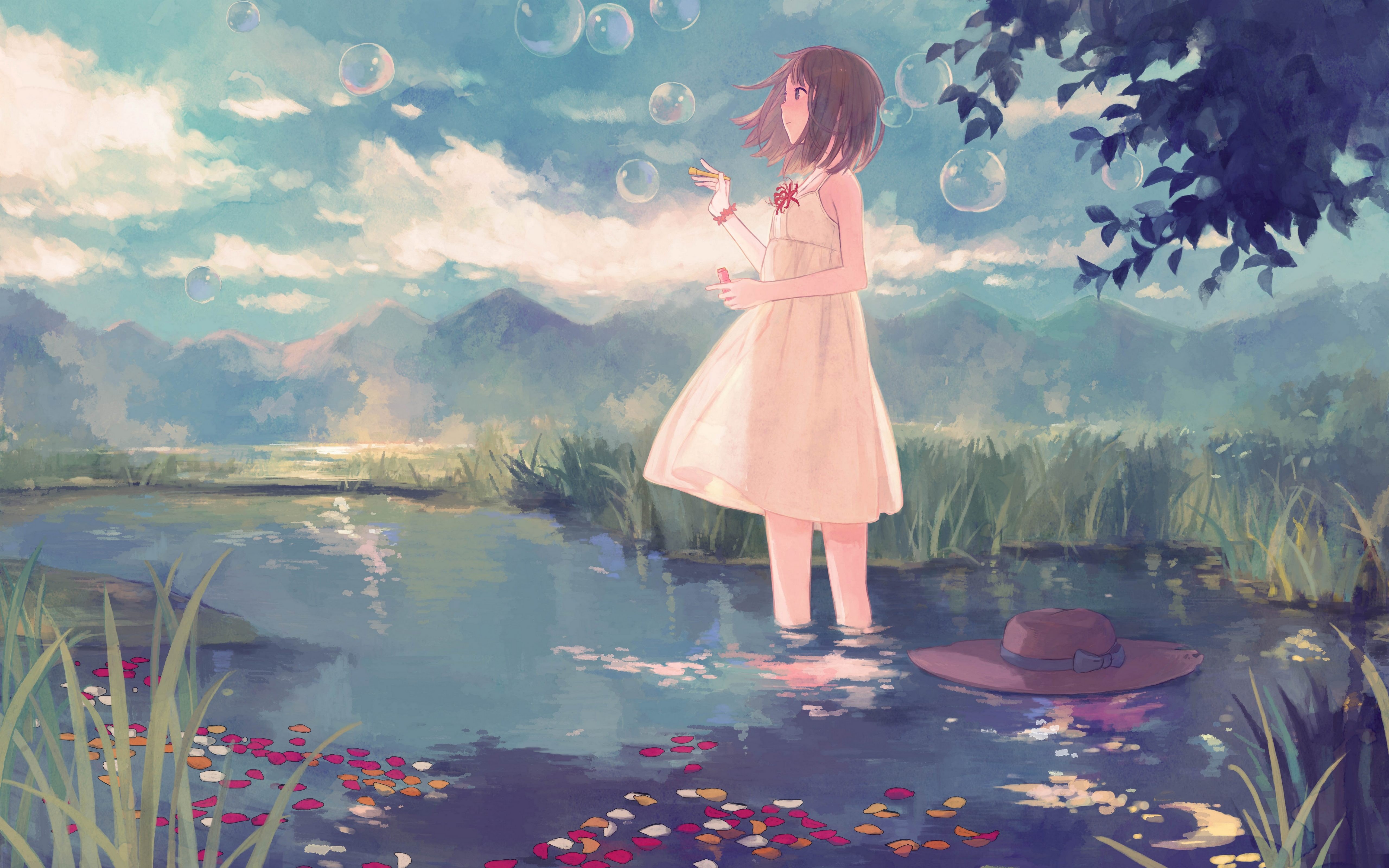 bubbles, Water, Dress, Grass, Anime Wallpapers HD / Desktop and Mobile