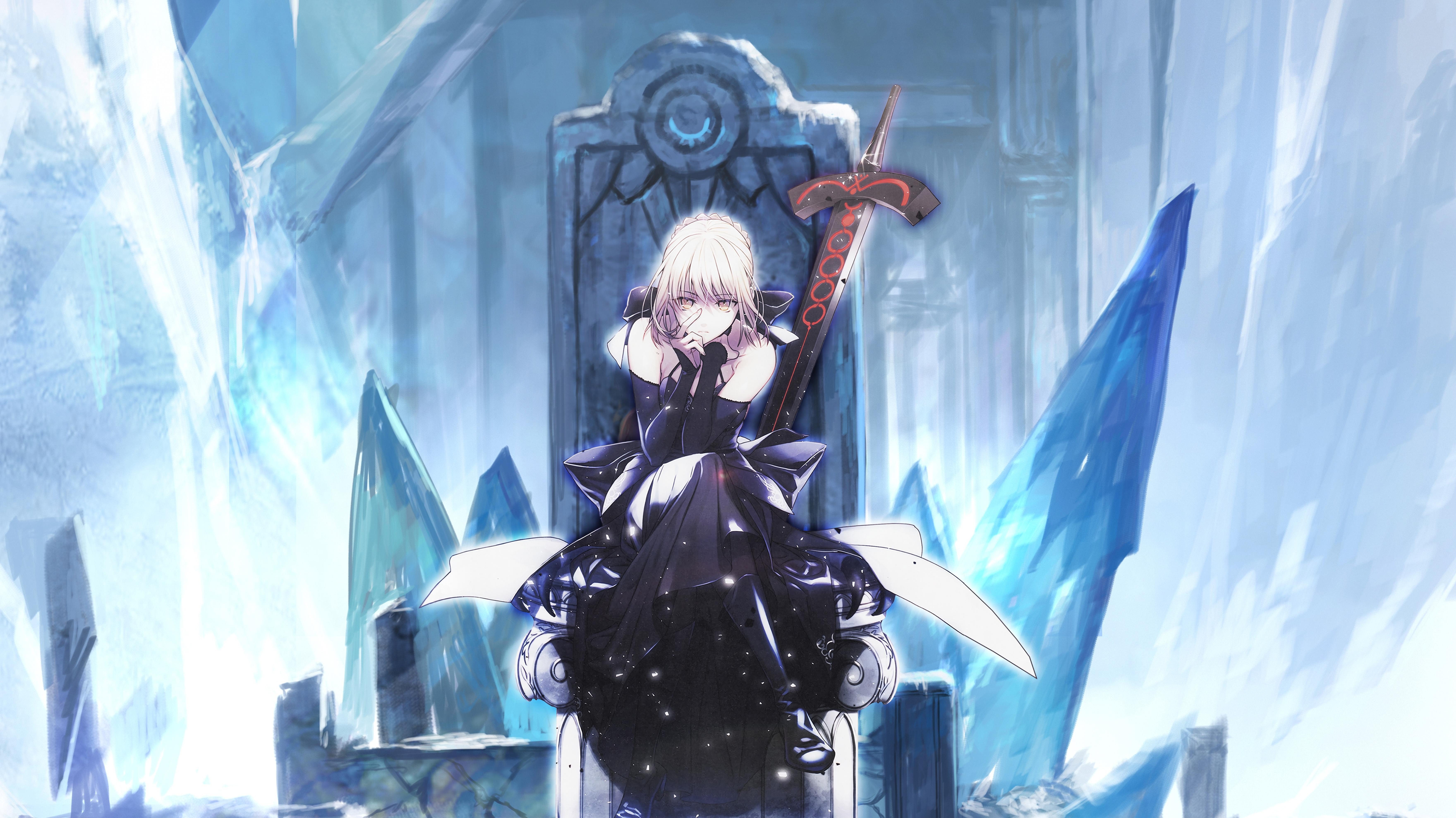 anime, Anime girls, Fate Stay Night, Saber, Throne, Sword, Fantasy art