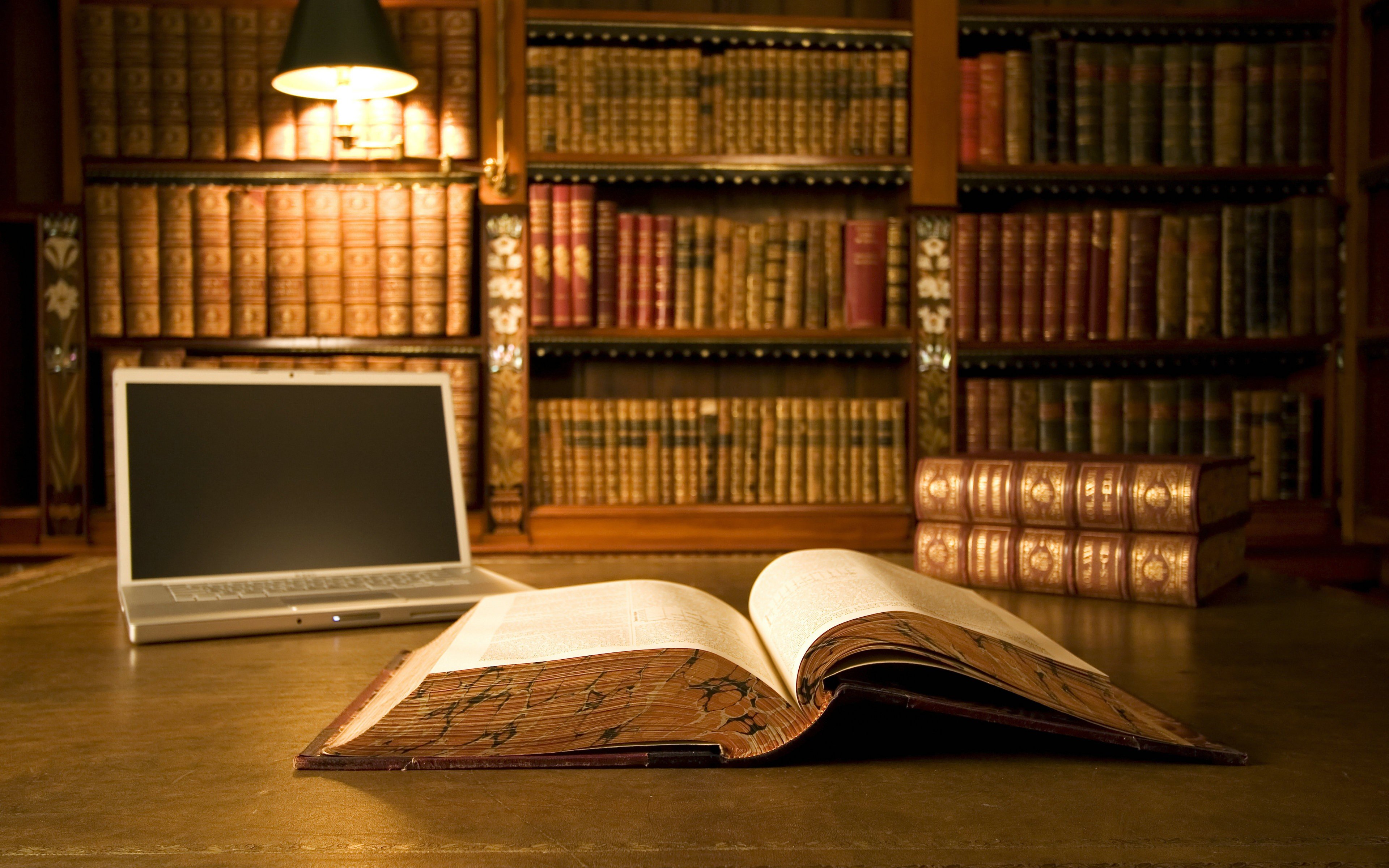library, Books, Laptop, Table Wallpapers HD / Desktop and Mobile