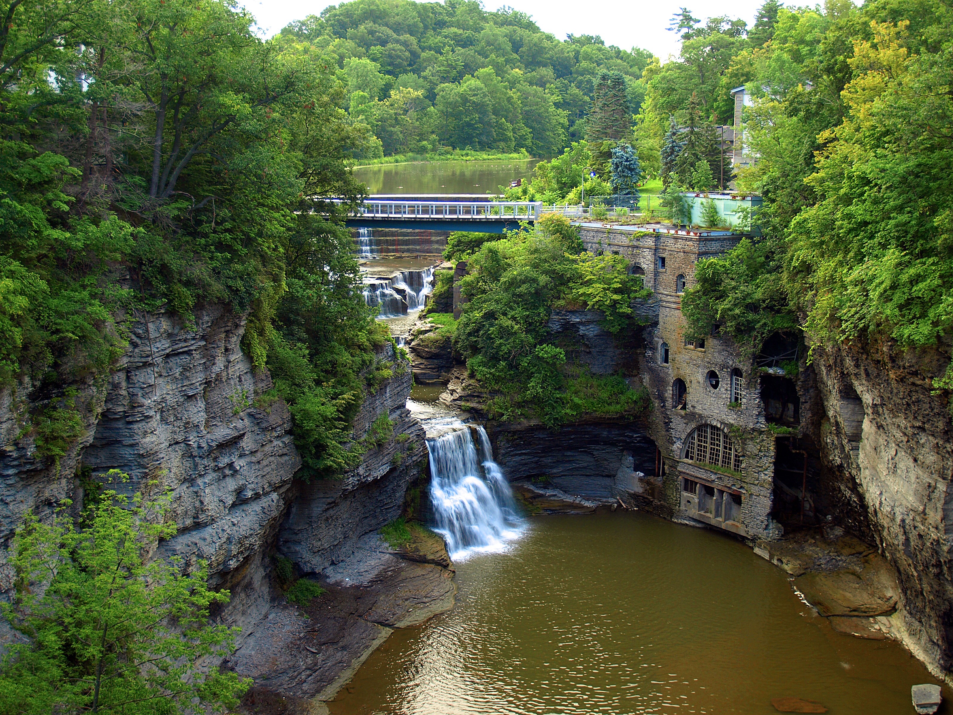 Nature Bridge up Waterfall Wallpaper