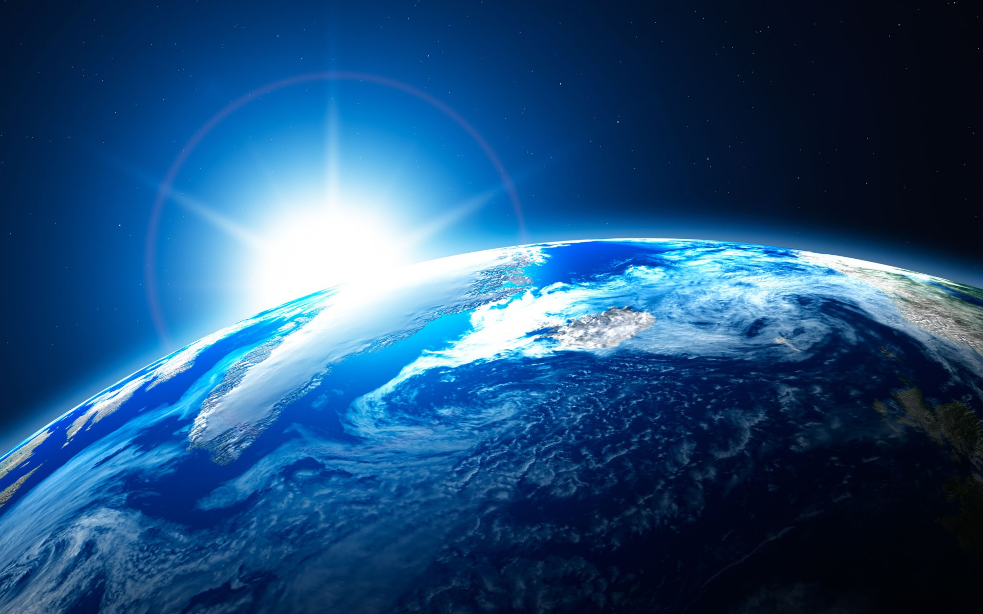 Blue Earth Planet And Sun Wallpaper