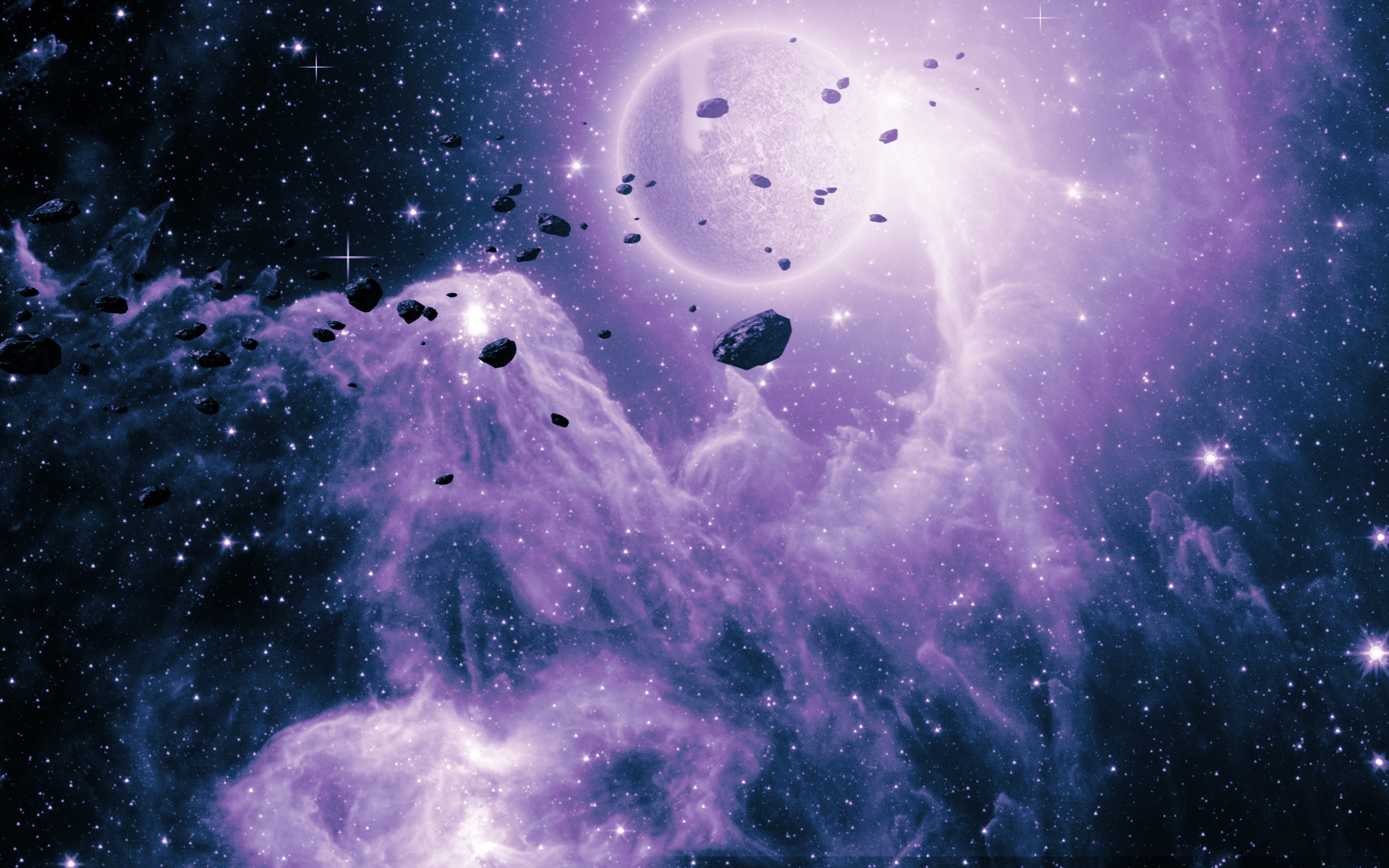 Asteroids in Nebula Wallpaper