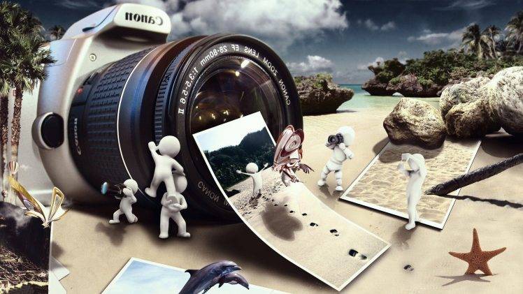 Canon Camera Lens In The Beach HD Wallpaper Desktop Background