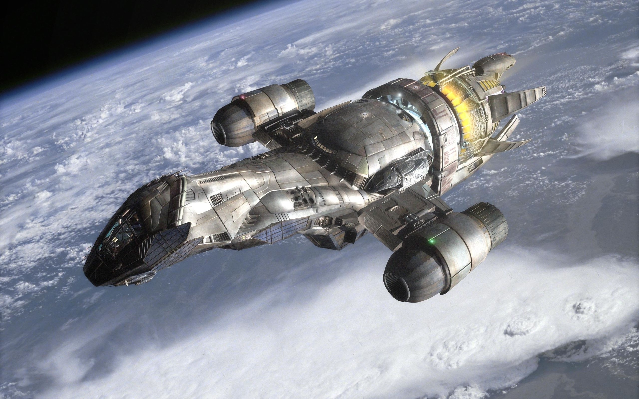 Future Spaceships Bellow a Earth Wallpaper