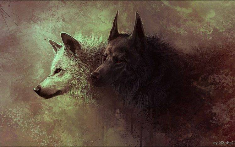 Gray and Black Wolves Painting HD Wallpaper Desktop Background