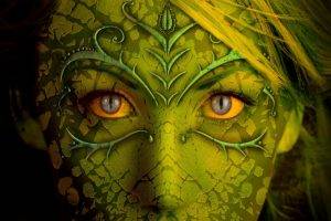 Green Women Face with Cats Eye