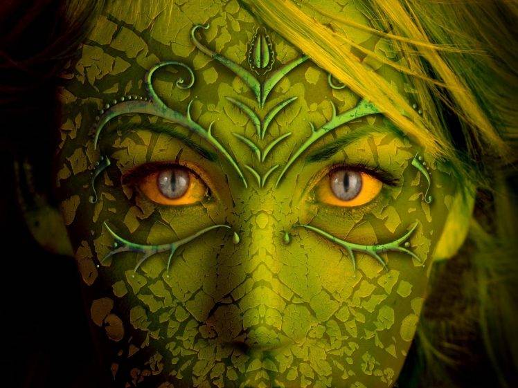 Green Women Face with Cats Eye HD Wallpaper Desktop Background