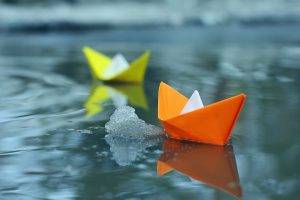 Origami Ships in Lake