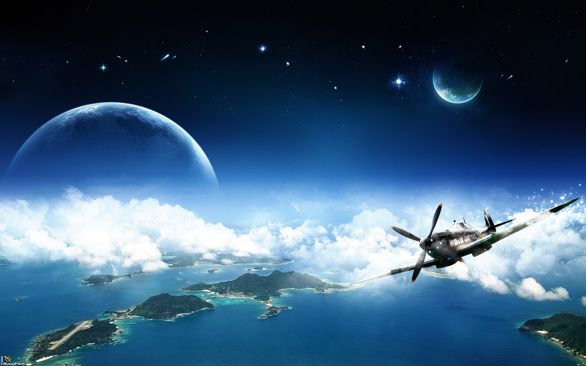 Plane Flying Outter Space Wallpaper