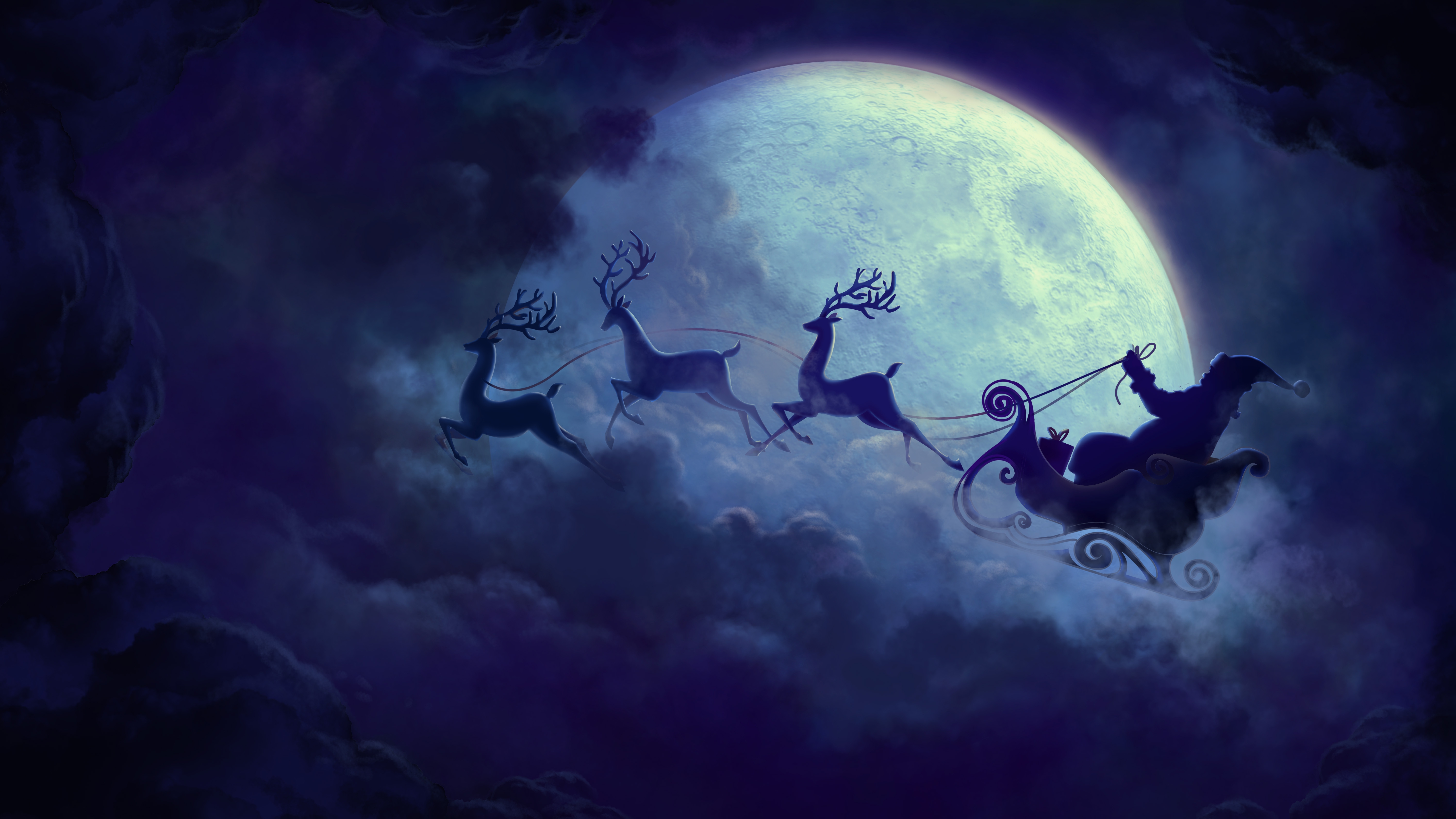 Santa Claus Flying in Moonlight Wallpaper