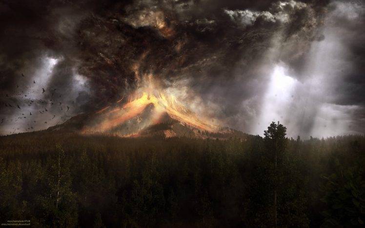 Volcano in Cataclysm Landscape HD Wallpaper Desktop Background