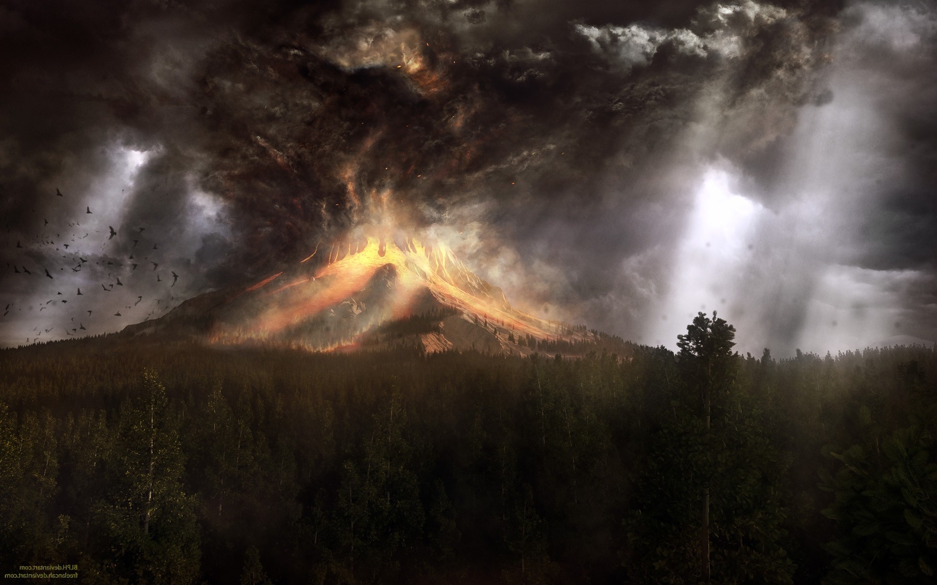 Volcano in Cataclysm Landscape Wallpaper