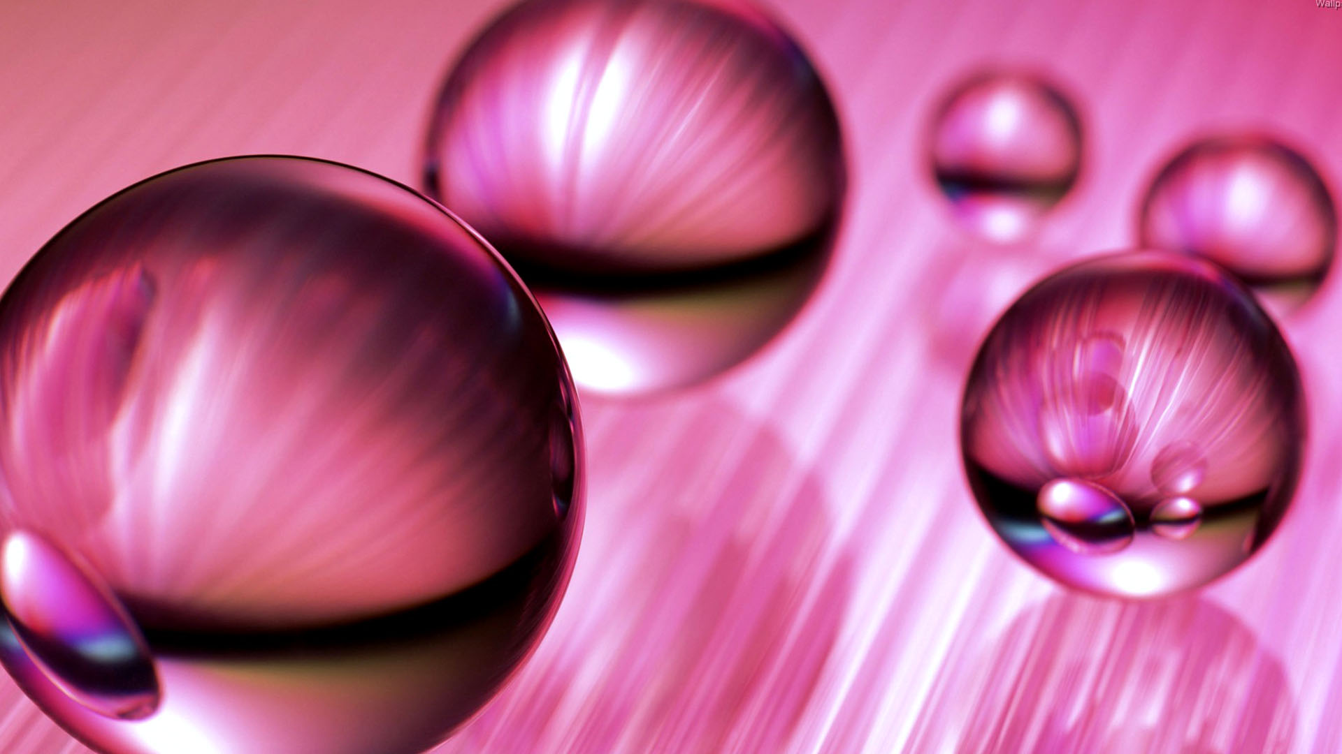 3D Pink Water Drops Wallpaper