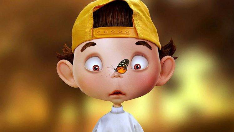 Funny Son And Butterfly Cartoon HD Wallpaper Desktop Background