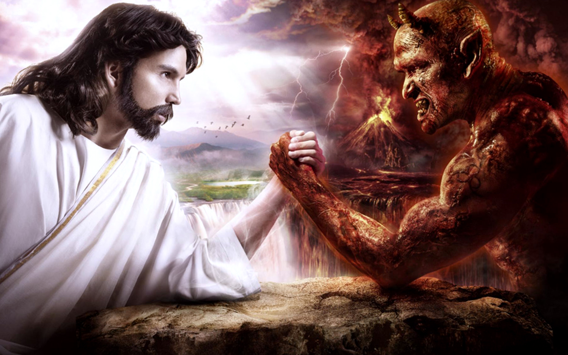 Jesus And Devil Funny High Definition Wallpaper
