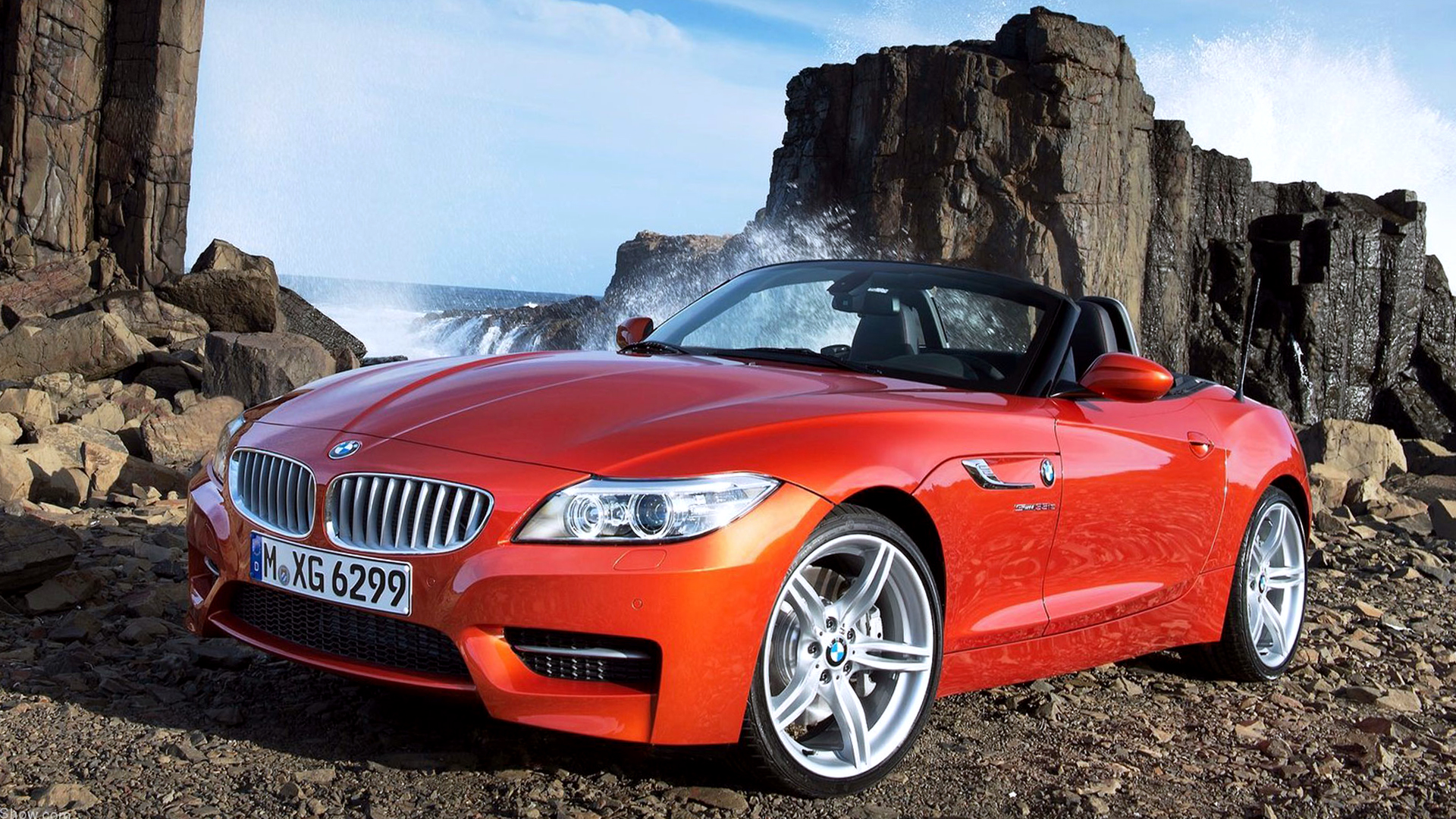 Red BMW In Beach Road Wallpaper