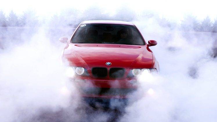 Red BMW In Smoke HD Wallpaper Desktop Background