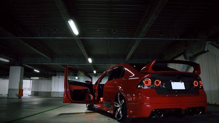 Red Honda Car In Parking HD Wallpaper Desktop Background