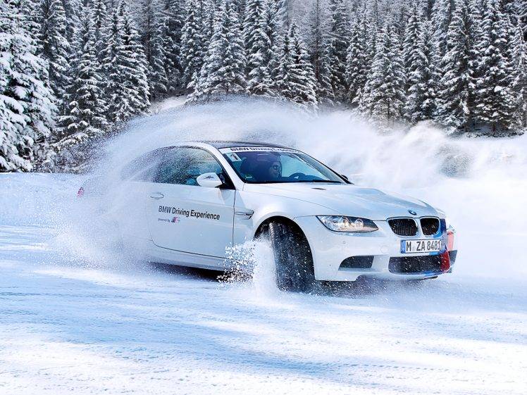 White BMW In Snow HD Wallpaper Desktop Background