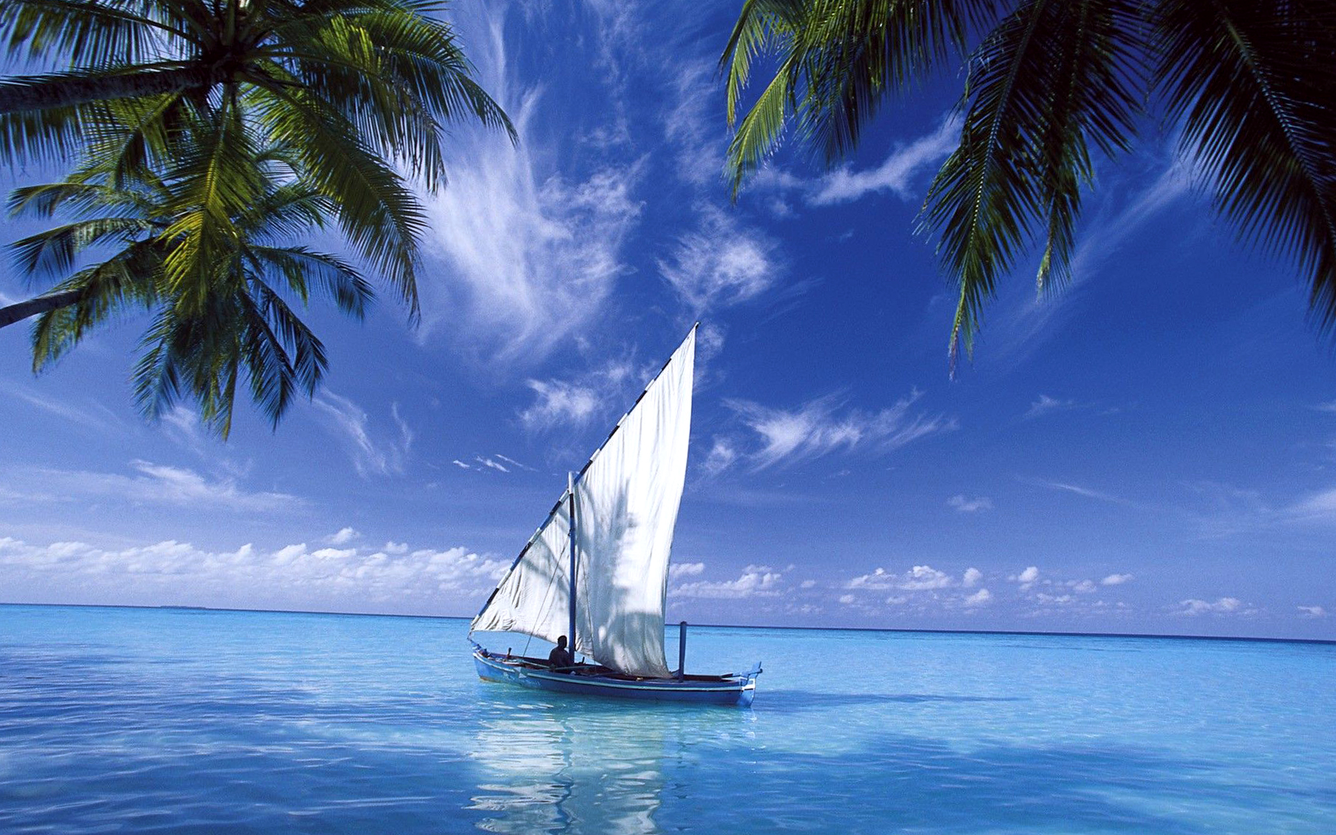Beautiful Sea Boat Landscape Photo Wallpaper