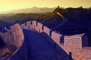Beautiful Sunset And Great Wall Of Chinese