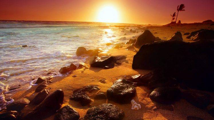Beautiful Sunset On Beach HD Wallpaper Desktop Background