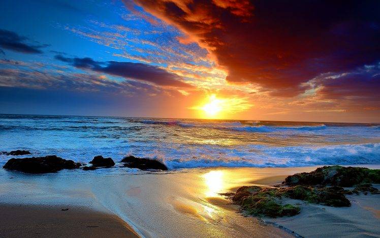 Beautiful Sunset On Beach Landscape HD Wallpaper Desktop Background