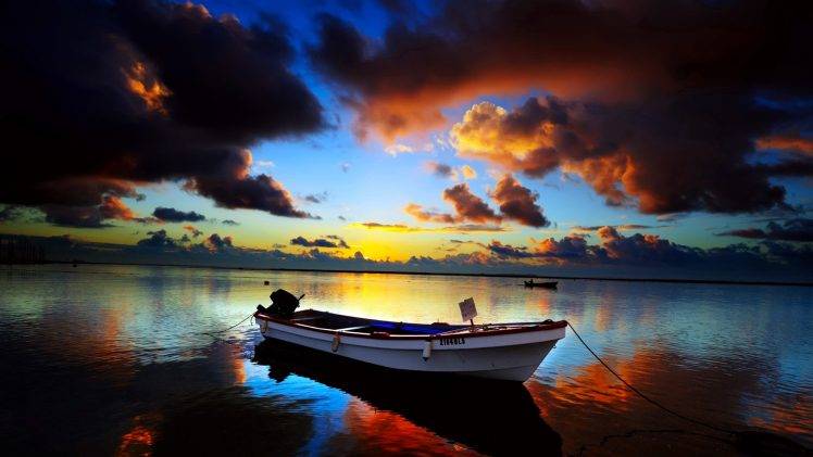 Boat And Sunset On Beach HD Wallpaper Desktop Background